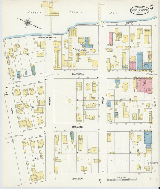 Sanborn Fire Insurance Map from Corpus Christi, Nueces County, Texas (1909), Sheet #0005 - Historic Sanborn Fire Insurance Map Print, vintage old map wall art, antique decor, genealogy gift, Texas Texas map