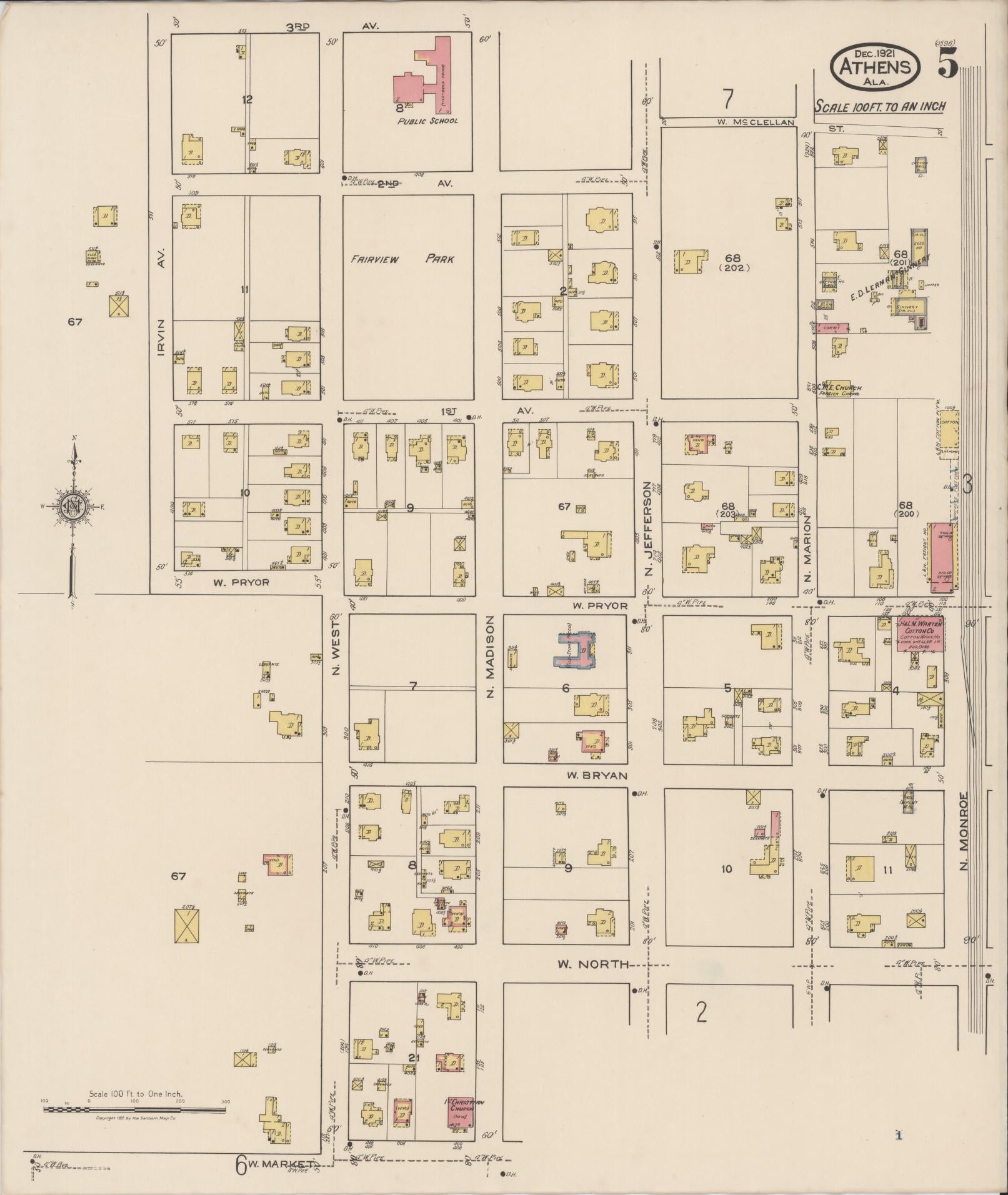 Sanborn Fire Insurance Map from Athens, Limestone County, Alabama (1921), Sheet #0005 - Complete Map Set gallery image, historic Sanborn map, vintage wall art, Alabama Alabama