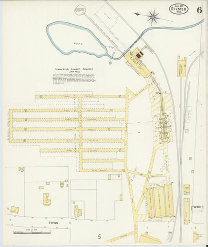 Sanborn Fire Insurance Map from Gilmer, Upshur County, Texas (1907), Sheet #0006 - Historic Sanborn Fire Insurance Map Print, vintage old map wall art, antique decor, genealogy gift, Texas Texas map