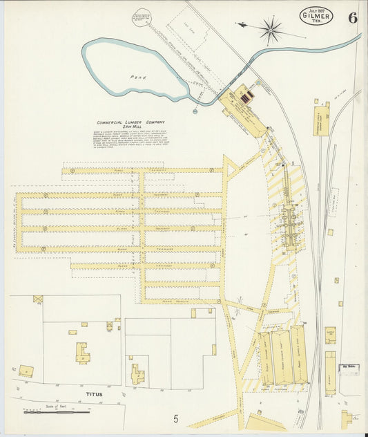Sanborn Fire Insurance Map from Gilmer, Upshur County, Texas (1907), Sheet #0006 - Historic Sanborn Fire Insurance Map Print, vintage old map wall art, antique decor, genealogy gift, Texas Texas map