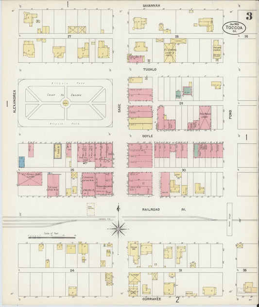 Sanborn Fire Insurance Map from Toccoa, Stephens County, Georgia (1903), Sheet #0003 - Historic Sanborn Fire Insurance Map Print, vintage old map wall art, antique decor, genealogy gift, Georgia Georgia map
