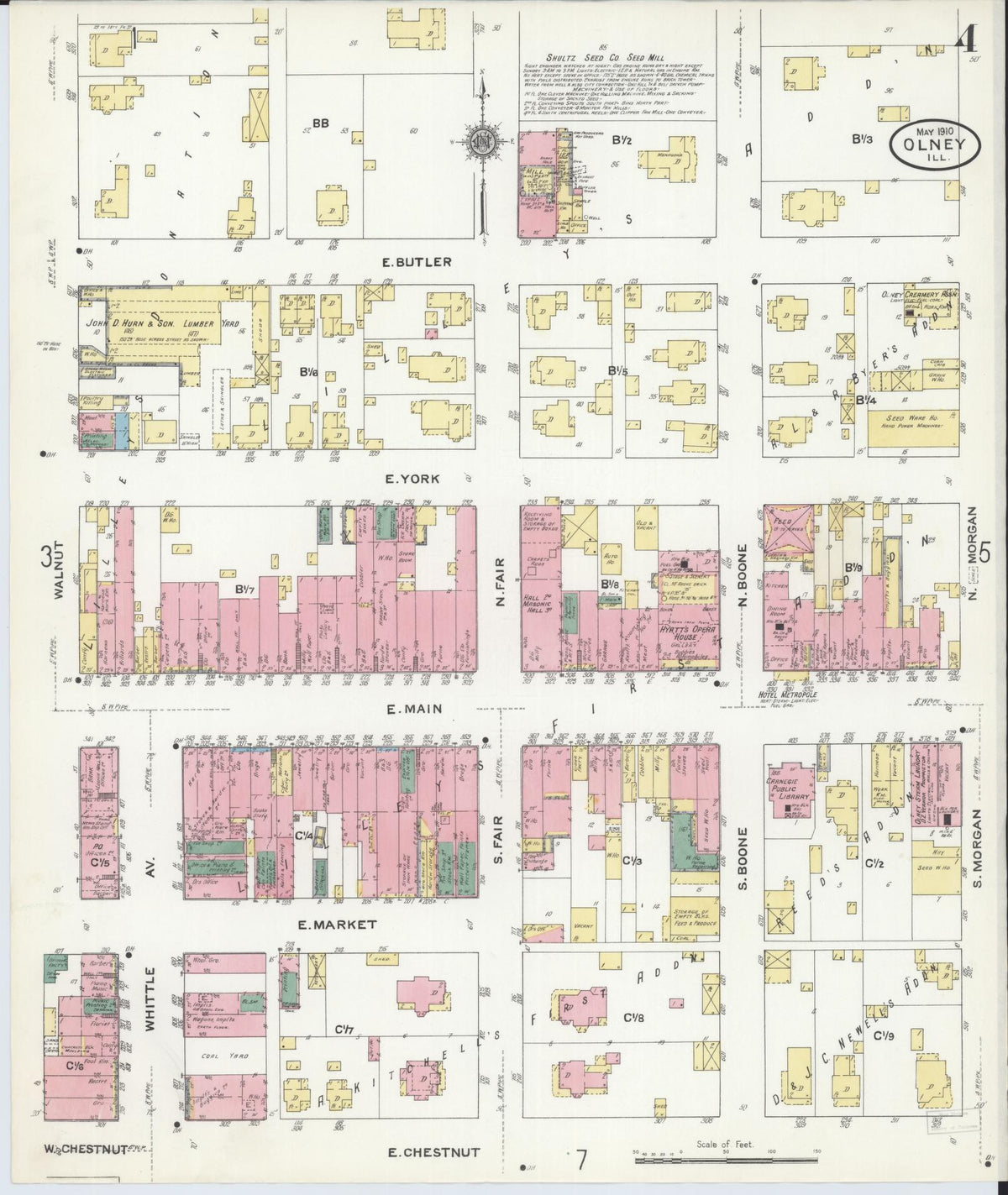 Sanborn Fire Insurance Map from Olney, Richland County, Illinois (1910), Sheet #0004 - Complete Map Set gallery image, historic Sanborn map, vintage wall art, Illinois Illinois