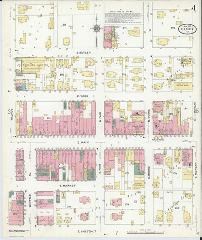 Sanborn Fire Insurance Map from Olney, Richland County, Illinois (1910), Sheet #0004 - Complete Map Set gallery image, historic Sanborn map, vintage wall art, Illinois Illinois