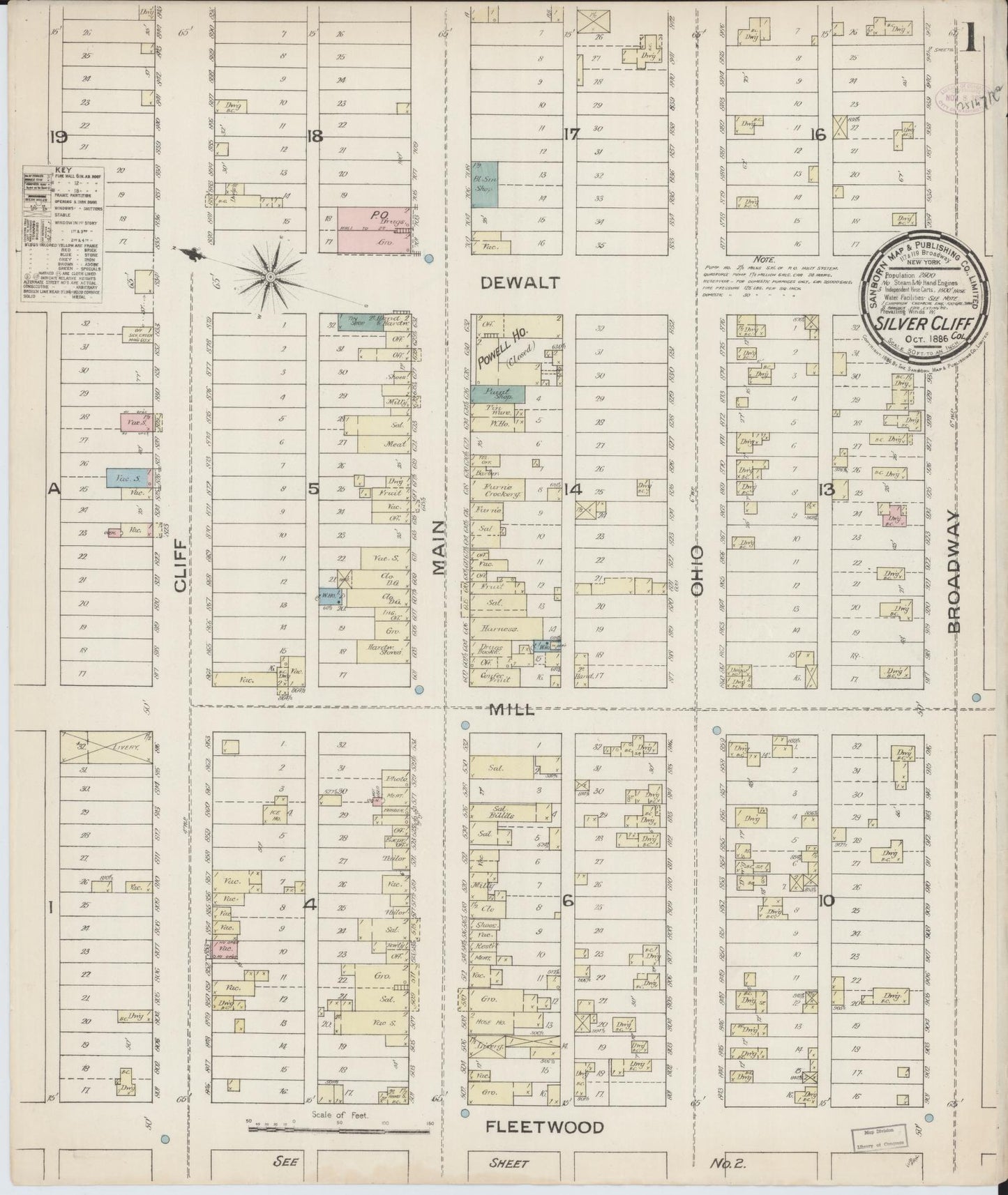 Sanborn Fire Insurance Map from Silver Cliff, Custer County, Colorado (1886), Sheet #0001 - Complete Map Set gallery image, historic Sanborn map, vintage wall art, Colorado Colorado