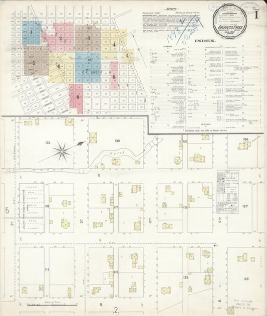Sanborn Fire Insurance Map from Grants Pass, Josephine County, Oregon (1898), Sheet #0001 - Historic Sanborn Fire Insurance Map Print, vintage old map wall art, antique decor, genealogy gift, Oregon Oregon map