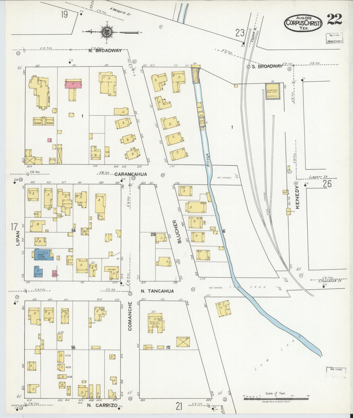 Sanborn Fire Insurance Map from Corpus Christi, Nueces County, Texas (1919), Sheet #0022 - Complete Map Set gallery image, historic Sanborn map, vintage wall art, Texas Texas
