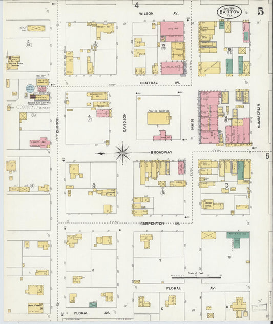 Sanborn Fire Insurance Map from Bartow, Polk County, Florida (1906), Sheet #0005 - Historic Sanborn Fire Insurance Map Print, vintage old map wall art, antique decor, genealogy gift, Florida Florida map