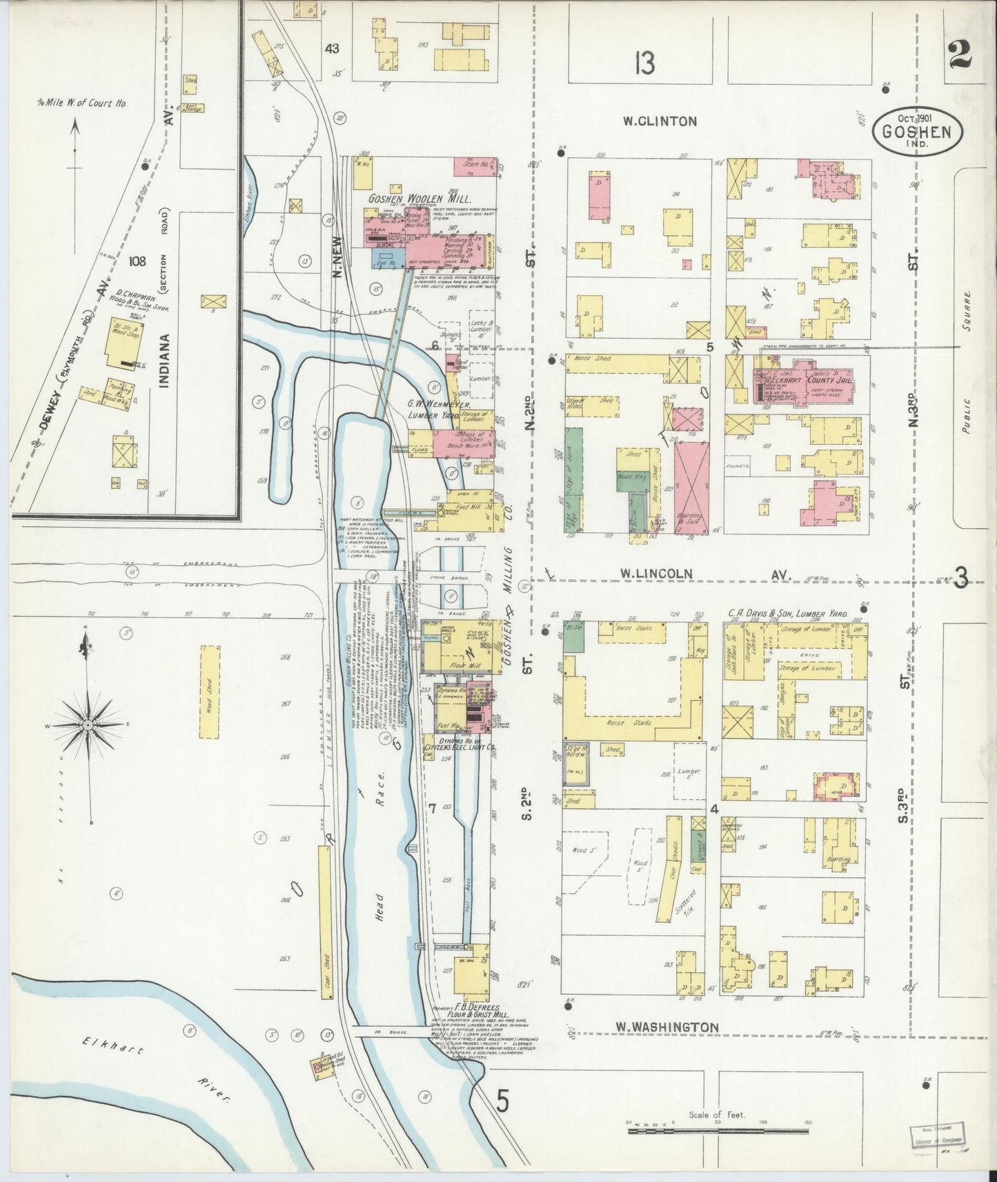 Sanborn Fire Insurance Map from Goshen, Elkhart County, Indiana (1901), Sheet #0002 - Historic Sanborn Fire Insurance Map Print, vintage old map wall art, antique decor, genealogy gift, Indiana Indiana map