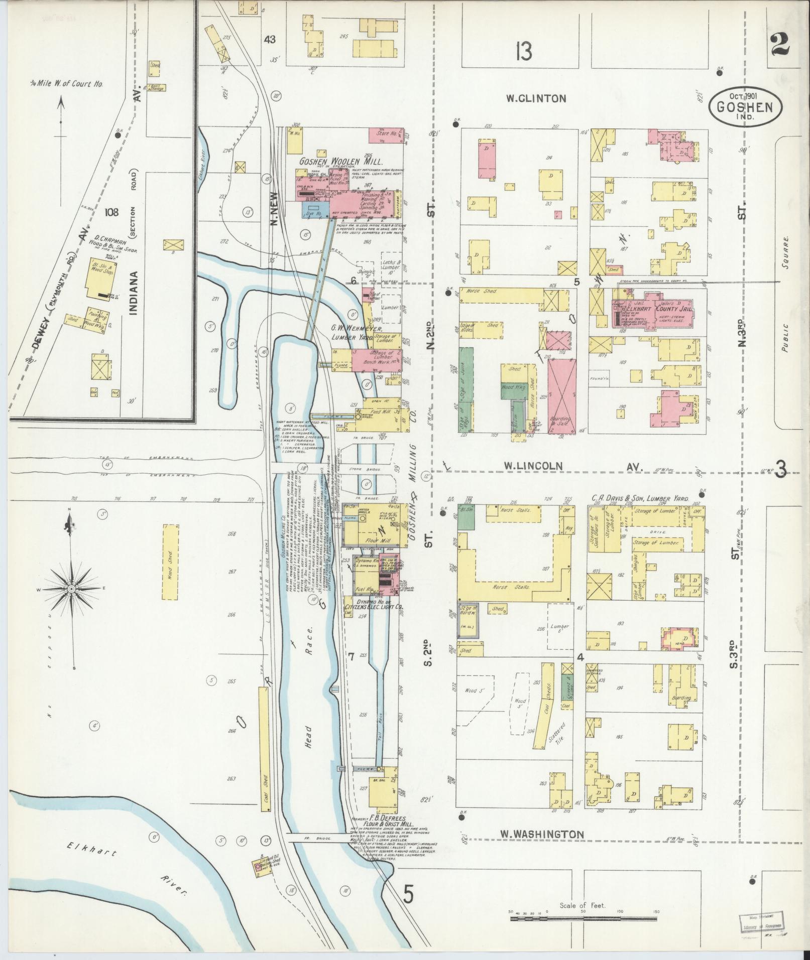 Sanborn Fire Insurance Map from Goshen, Elkhart County, Indiana (1901), Sheet #0002 - Historic Sanborn Fire Insurance Map Print, vintage old map wall art, antique decor, genealogy gift, Indiana Indiana map