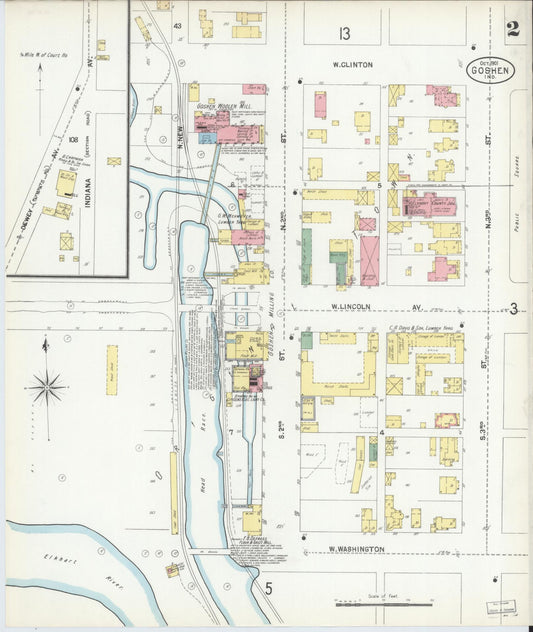 Sanborn Fire Insurance Map from Goshen, Elkhart County, Indiana (1901), Sheet #0002 - Historic Sanborn Fire Insurance Map Print, vintage old map wall art, antique decor, genealogy gift, Indiana Indiana map