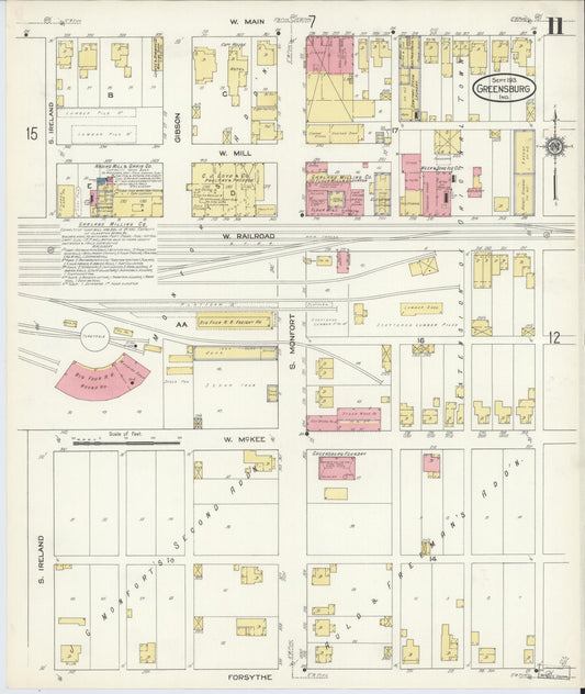 Sanborn Fire Insurance Map from Greensburg, Decatur County, Indiana (1913), Sheet #0011 - Historic Sanborn Fire Insurance Map Print, vintage old map wall art, antique decor, genealogy gift, Indiana Indiana map