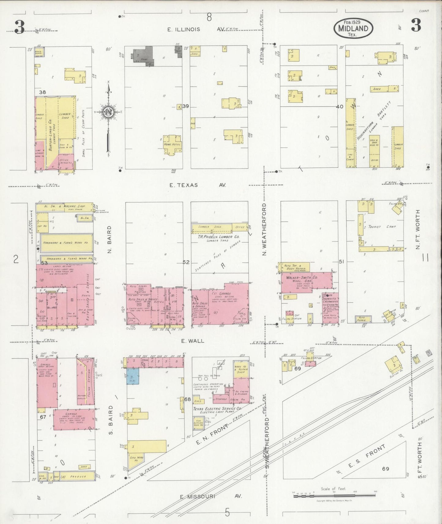 Sanborn Fire Insurance Map from Midland, Midland County, Texas (1929), Sheet #0003 - Historic Sanborn Fire Insurance Map Print, vintage old map wall art, antique decor, genealogy gift, Texas Texas map