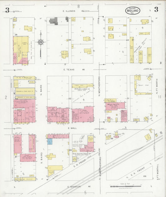 Sanborn Fire Insurance Map from Midland, Midland County, Texas (1929), Sheet #0003 - Historic Sanborn Fire Insurance Map Print, vintage old map wall art, antique decor, genealogy gift, Texas Texas map