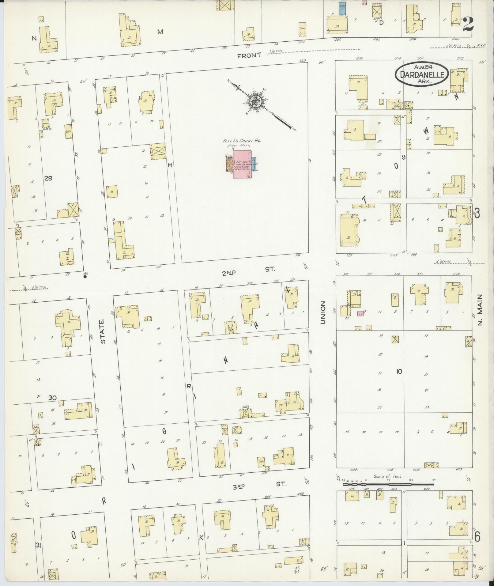 Sanborn Fire Insurance Map from Dardanelle, Yell County, Arkansas (1914), Sheet #0002 - Complete Map Set gallery image, historic Sanborn map, vintage wall art, Arkansas Arkansas
