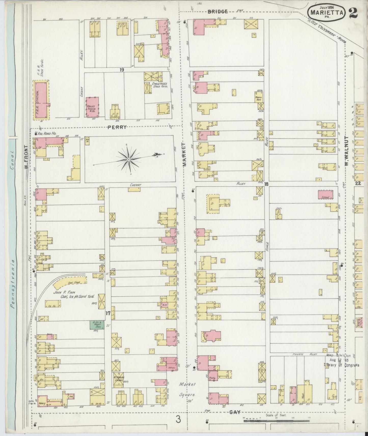 Sanborn Fire Insurance Map from Marietta, Lancaster County, Pennsylvania (1896), Sheet #0002 - Historic Sanborn Fire Insurance Map Print, vintage old map wall art, antique decor, genealogy gift, Pennsylvania Pennsylvania map