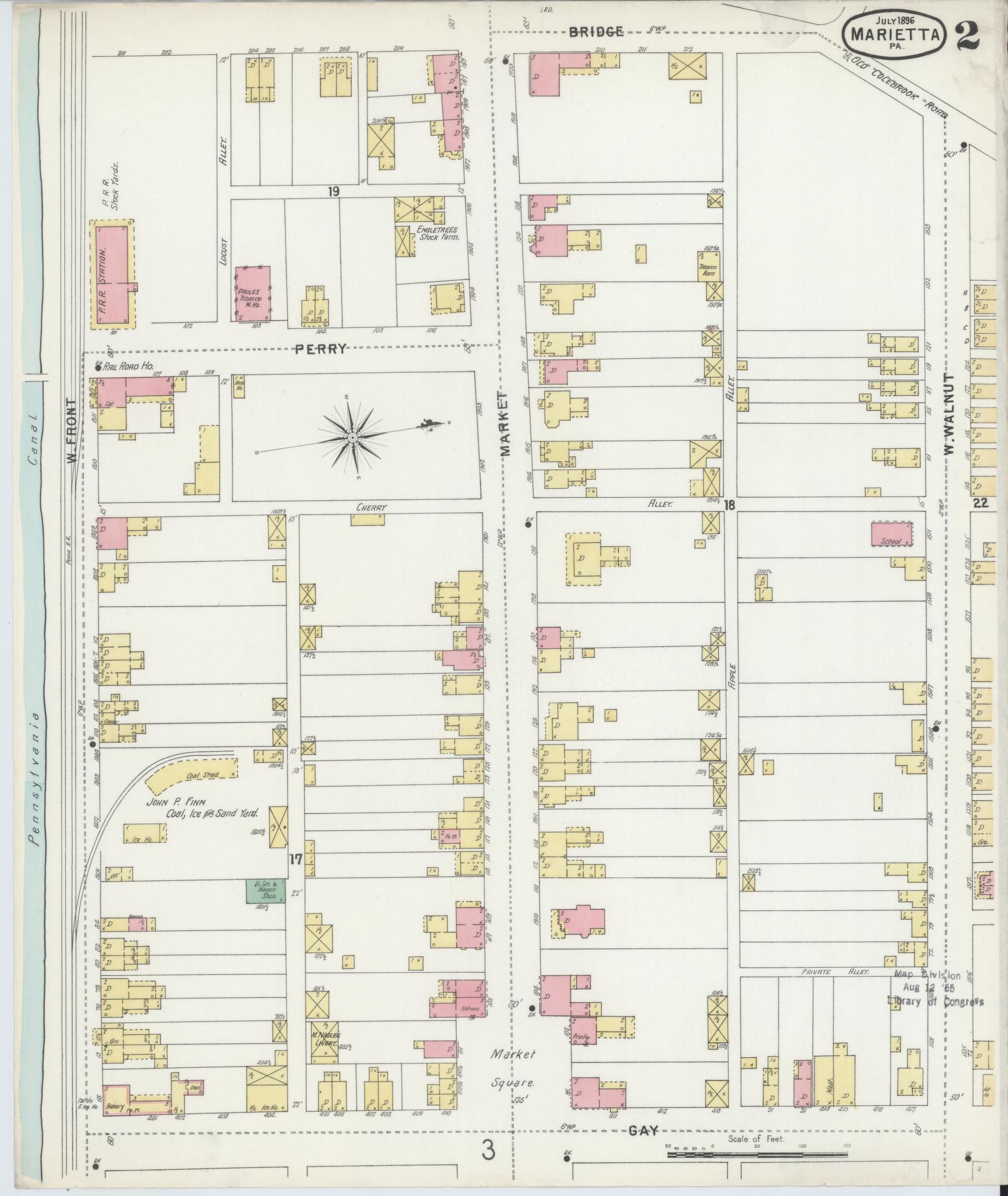 Sanborn Fire Insurance Map from Marietta, Lancaster County, Pennsylvania (1896), Sheet #0002 - Historic Sanborn Fire Insurance Map Print, vintage old map wall art, antique decor, genealogy gift, Pennsylvania Pennsylvania map