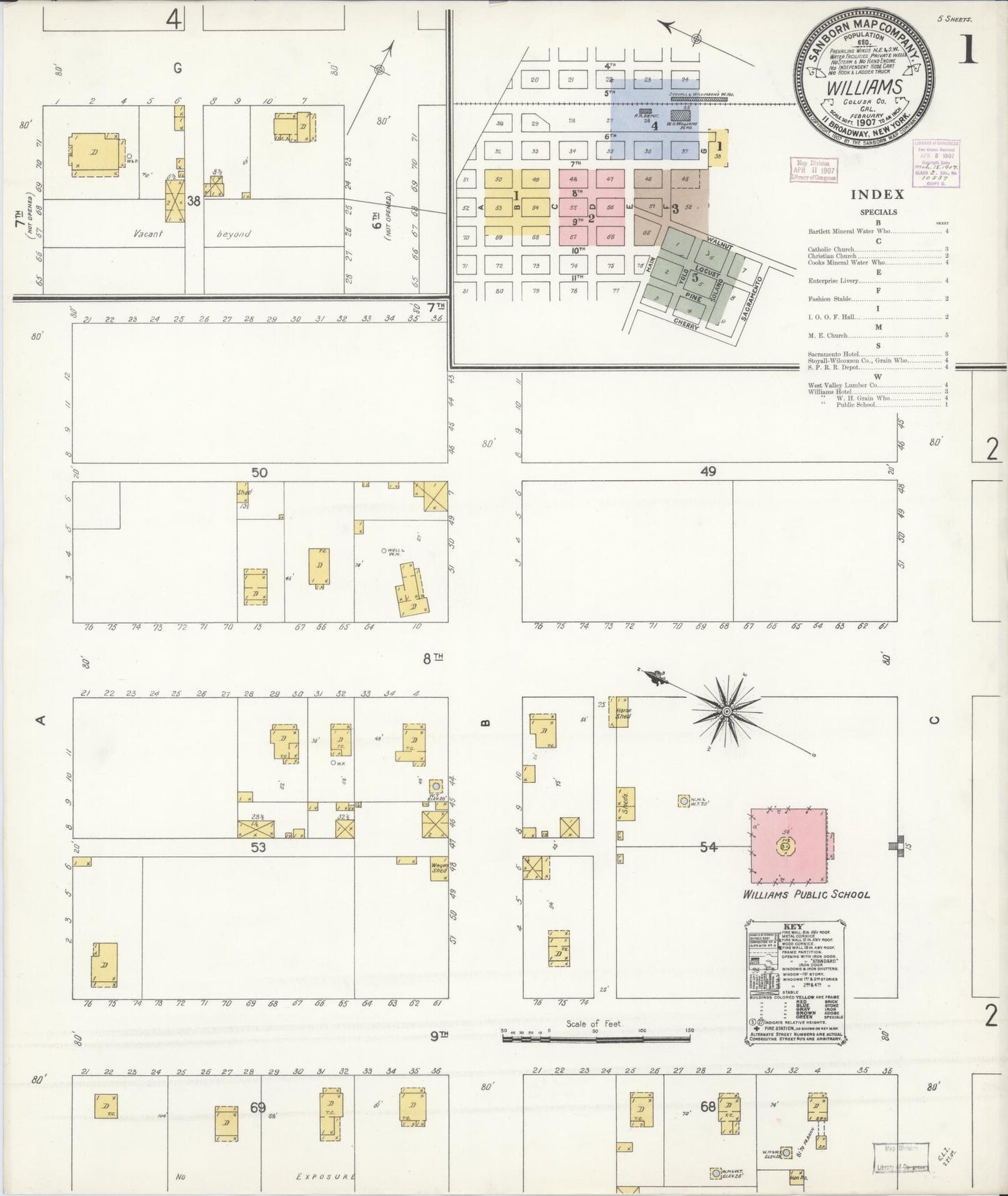 Sanborn Fire Insurance Map from Williams, Colusa County, California (1907), Sheet #0001 - Complete Map Set gallery image, historic Sanborn map, vintage wall art, California California