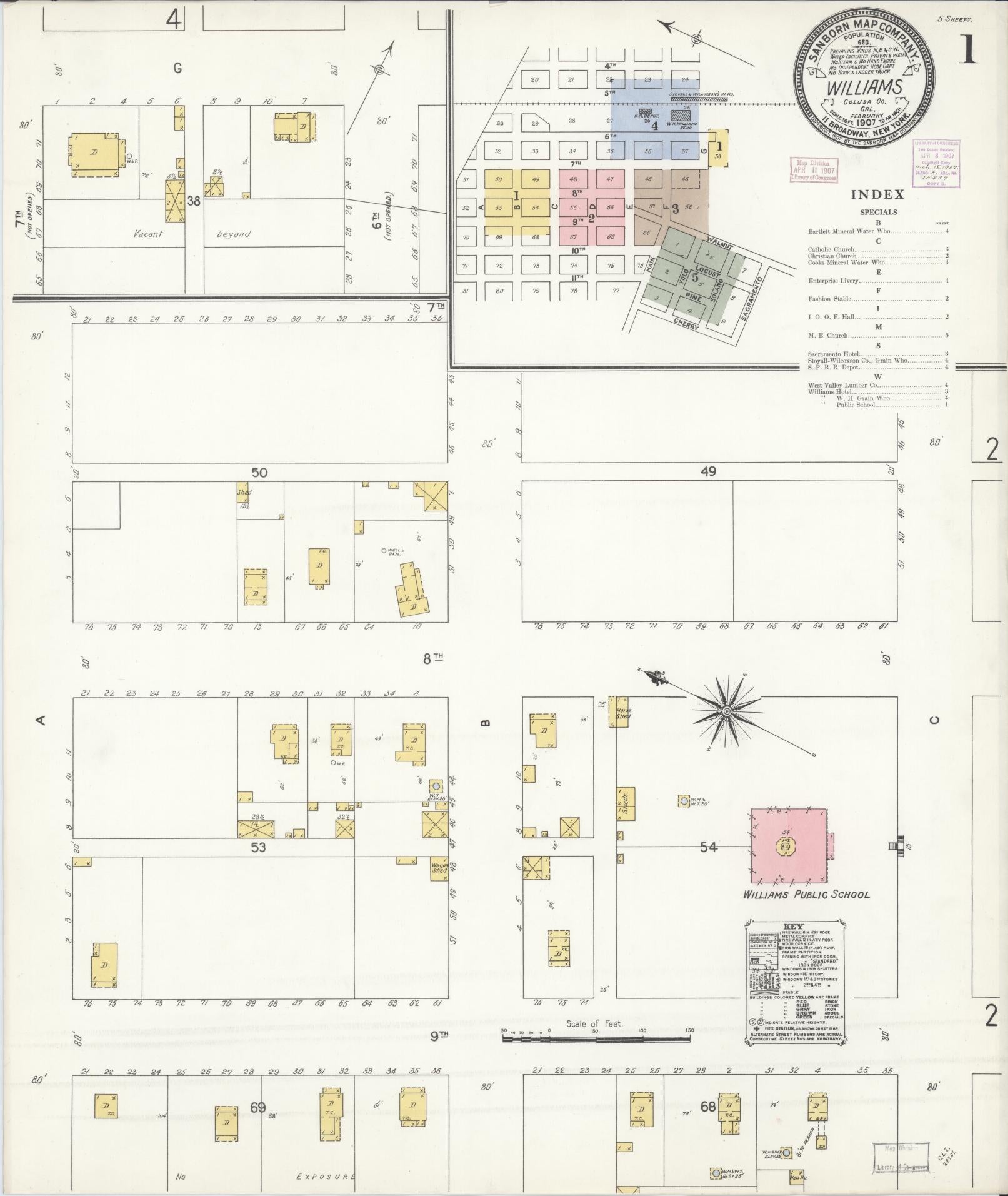 Sanborn Fire Insurance Map from Williams, Colusa County, California (1907), Sheet #0001 - Complete Map Set gallery image, historic Sanborn map, vintage wall art, California California