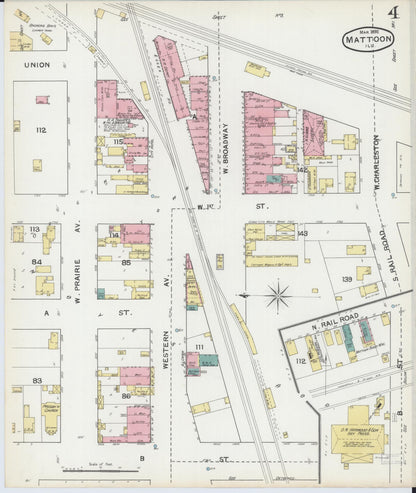 Sanborn Fire Insurance Map from Mattoon, Coles County, Illinois (1892), Sheet #0004 - Complete Map Set gallery image, historic Sanborn map, vintage wall art, Illinois Illinois