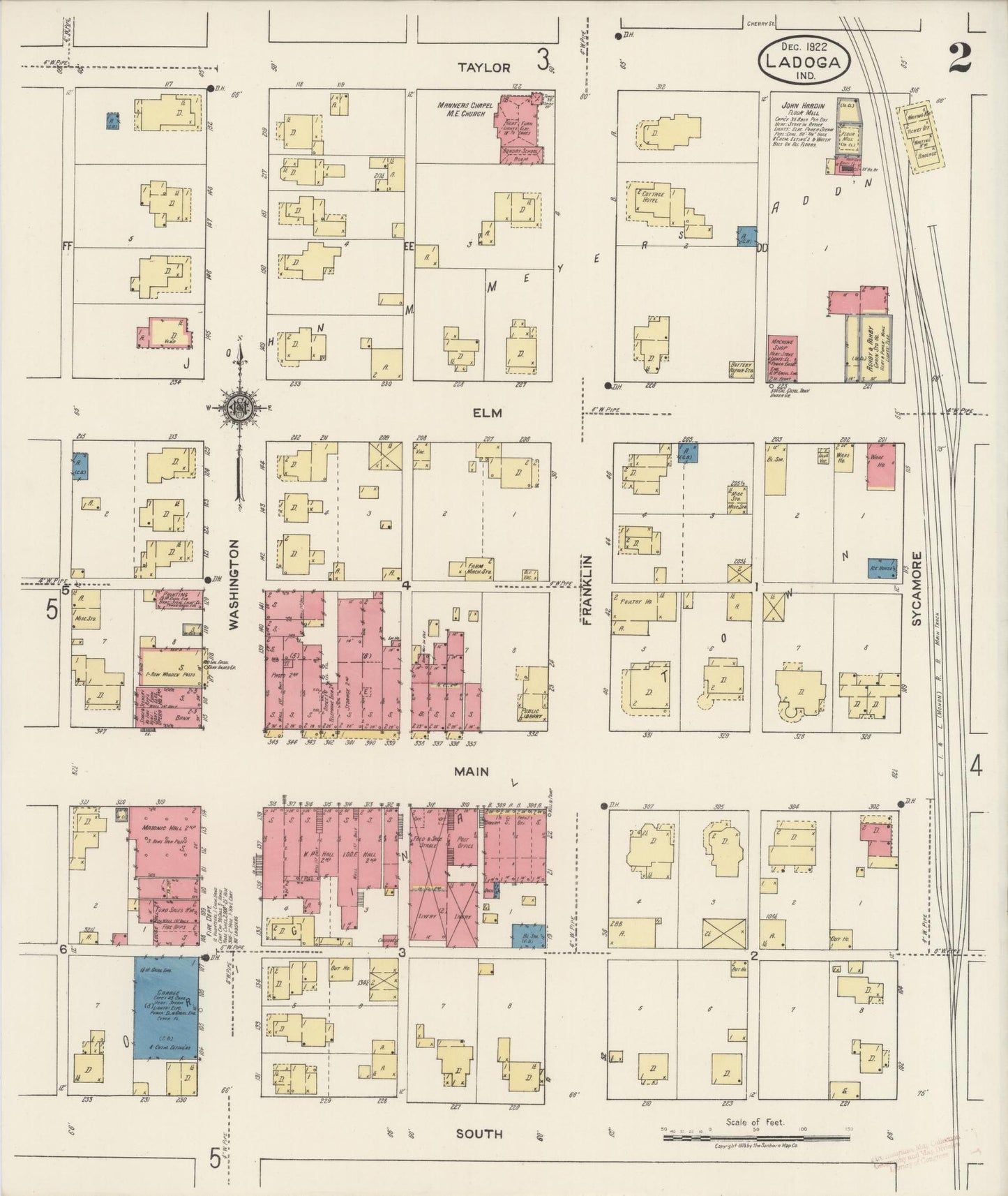 Sanborn Fire Insurance Map from Ladoga, Montgomery County, Indiana (1922), Sheet #0002 - Complete Map Set gallery image, historic Sanborn map, vintage wall art, Indiana Indiana