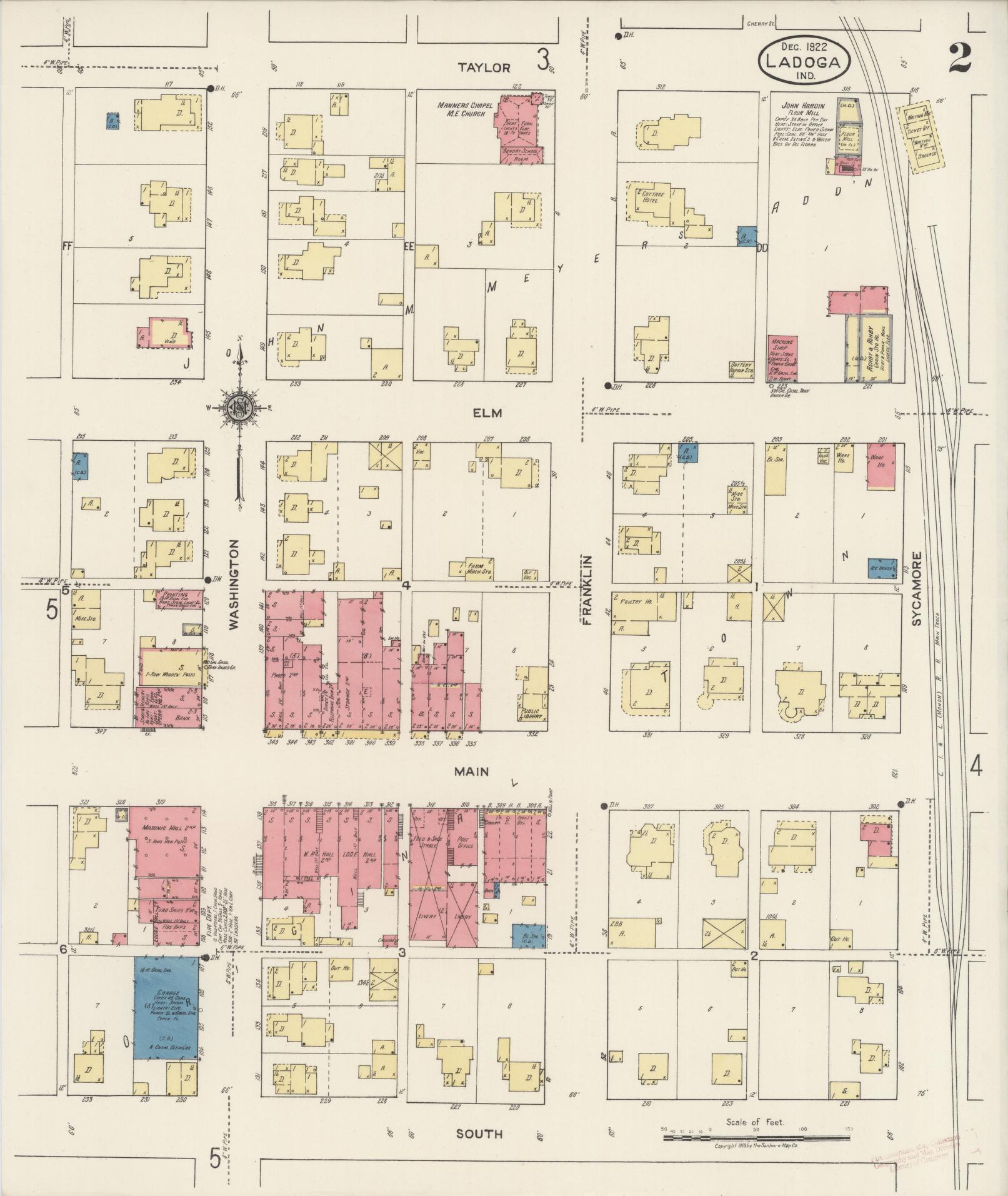 Sanborn Fire Insurance Map from Ladoga, Montgomery County, Indiana (1922), Sheet #0002 - Complete Map Set gallery image, historic Sanborn map, vintage wall art, Indiana Indiana
