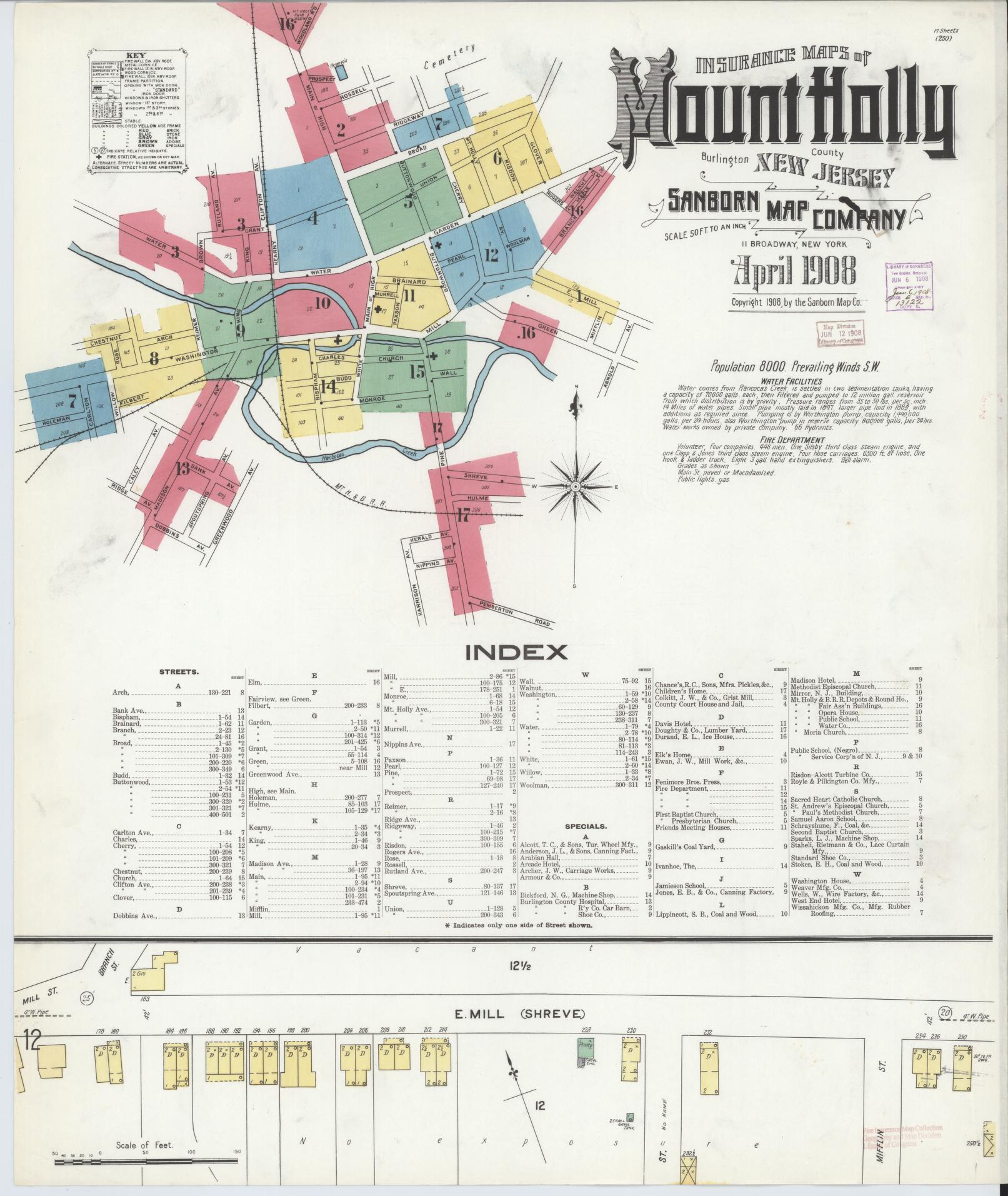 Sanborn Fire Insurance Map from Mount Holly, Burlington County, New Jersey. (1908) – Historic Sanborn Fire Insurance Map Print