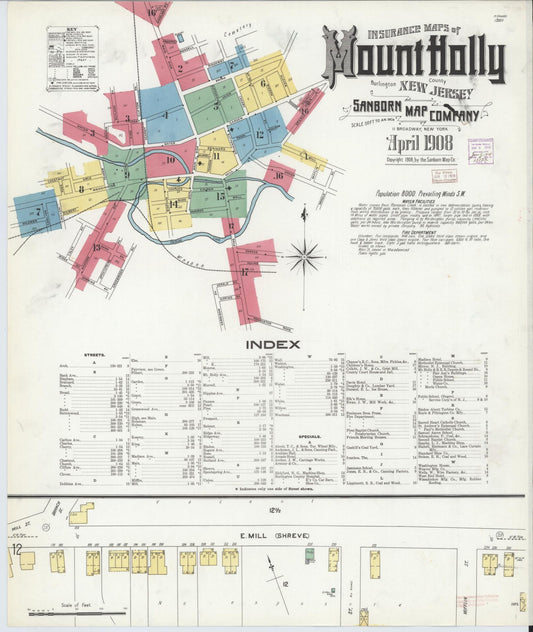 Sanborn Fire Insurance Map from Mount Holly, Burlington County, New Jersey. (1908) – Historic Sanborn Fire Insurance Map Print