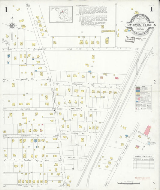 Sanborn Fire Insurance Map from Linthicum Heights, Anne Arundel County, Maryland (1933), Sheet #0001 - Historic Sanborn Fire Insurance Map Print, vintage old map wall art, antique decor, genealogy gift, Maryland Maryland map