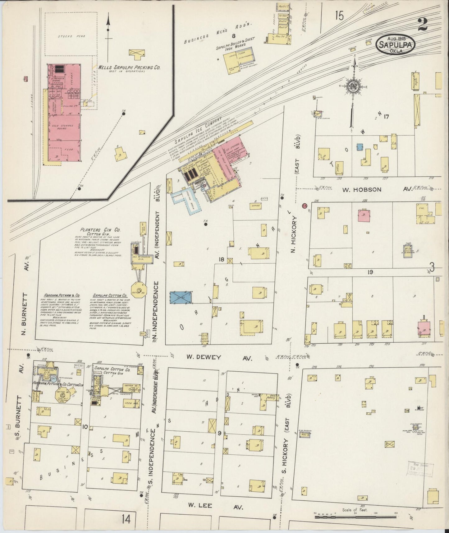 Sanborn Fire Insurance Map from Sapulpa, Creek County, Oklahoma (1915), Sheet #0002 - Complete Map Set gallery image, historic Sanborn map, vintage wall art, Oklahoma Oklahoma