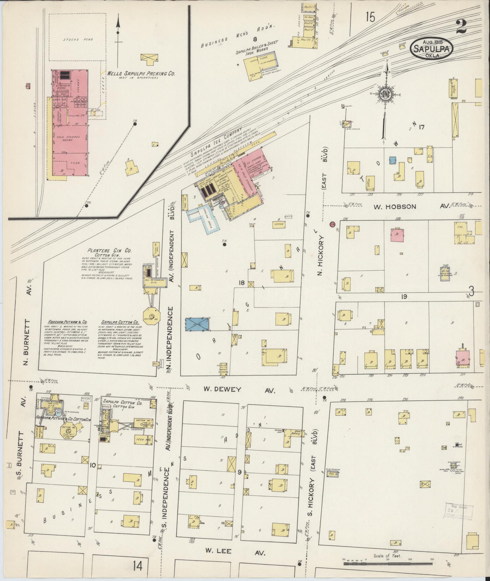 Sanborn Fire Insurance Map from Sapulpa, Creek County, Oklahoma (1915), Sheet #0002 - Complete Map Set gallery image, historic Sanborn map, vintage wall art, Oklahoma Oklahoma