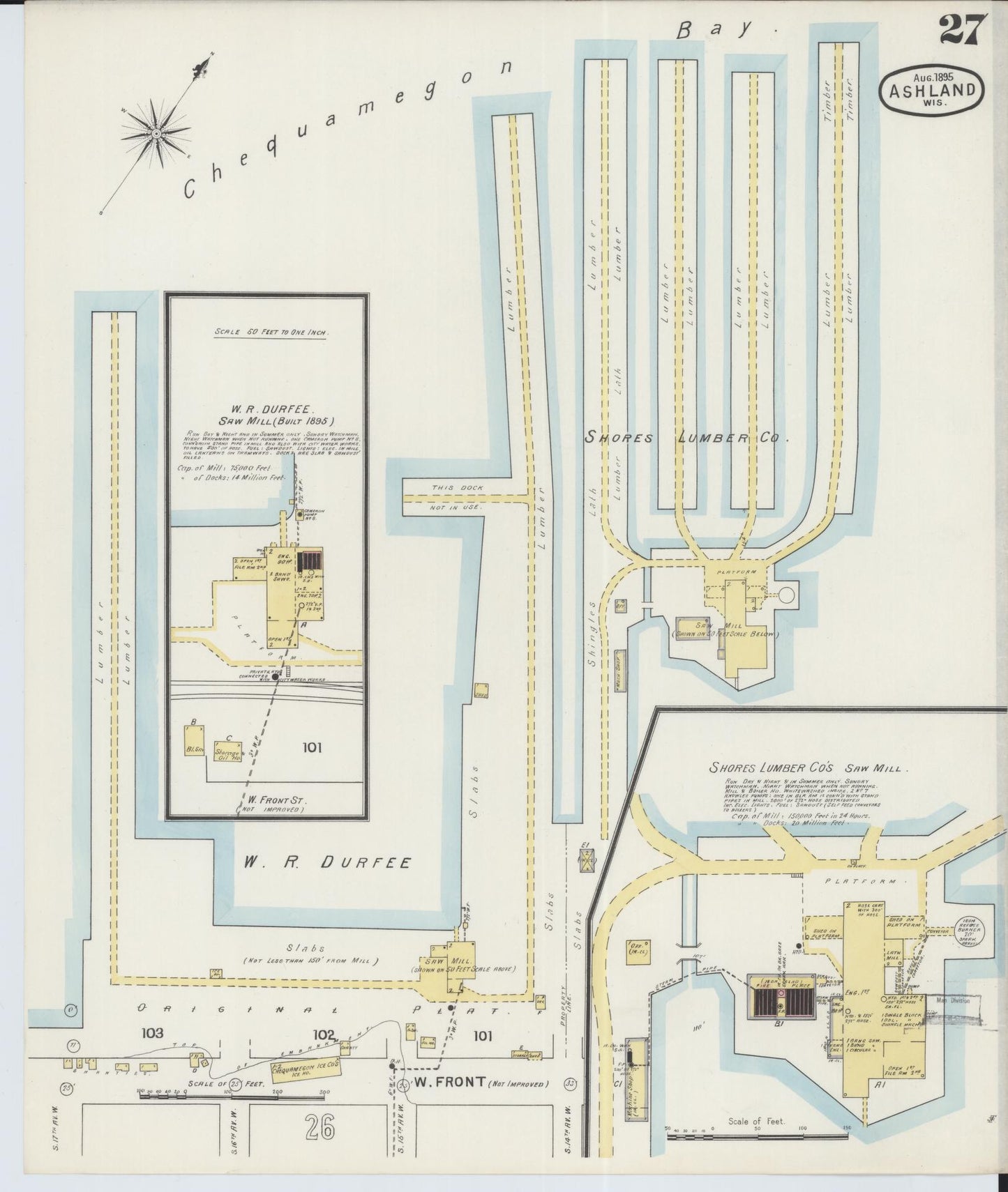 Sanborn Fire Insurance Map from Ashland, Ashland County, Wisconsin (1895), Sheet #0027 - Historic Sanborn Fire Insurance Map Print, vintage old map wall art, antique decor, genealogy gift, Wisconsin Wisconsin map