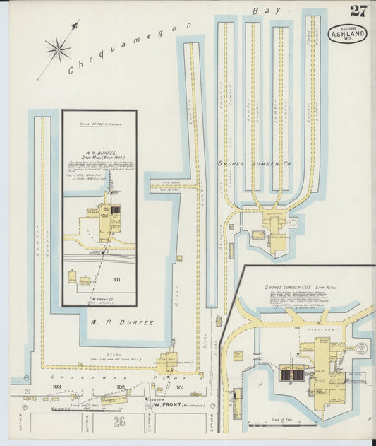 Sanborn Fire Insurance Map from Ashland, Ashland County, Wisconsin (1895), Sheet #0027 - Historic Sanborn Fire Insurance Map Print, vintage old map wall art, antique decor, genealogy gift, Wisconsin Wisconsin map