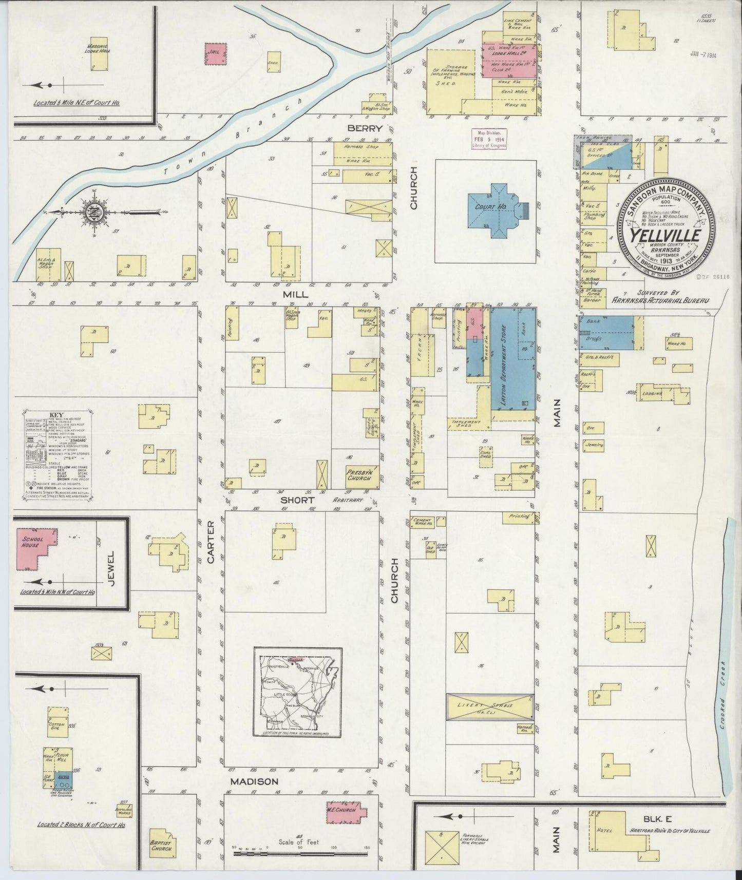 Sanborn Fire Insurance Map from Yellville, Marion County, Arkansas (1913), Sheet #0001 - Historic Sanborn Fire Insurance Map Print, vintage old map wall art, antique decor, genealogy gift, Arkansas Arkansas map