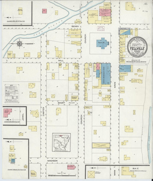 Sanborn Fire Insurance Map from Yellville, Marion County, Arkansas (1913), Sheet #0001 - Historic Sanborn Fire Insurance Map Print, vintage old map wall art, antique decor, genealogy gift, Arkansas Arkansas map