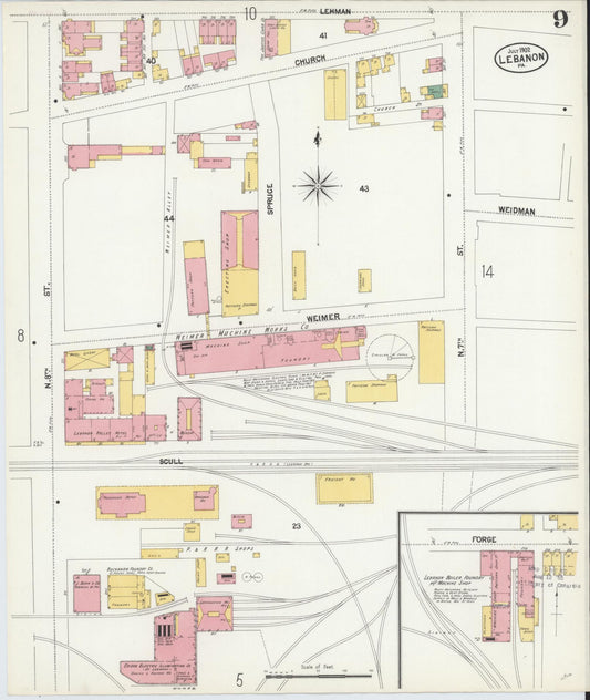 Sanborn Fire Insurance Map from Lebanon, Lebanon County, Pennsylvania (1902), Sheet #0009 - Historic Sanborn Fire Insurance Map Print, vintage old map wall art, antique decor, genealogy gift, Pennsylvania Pennsylvania map