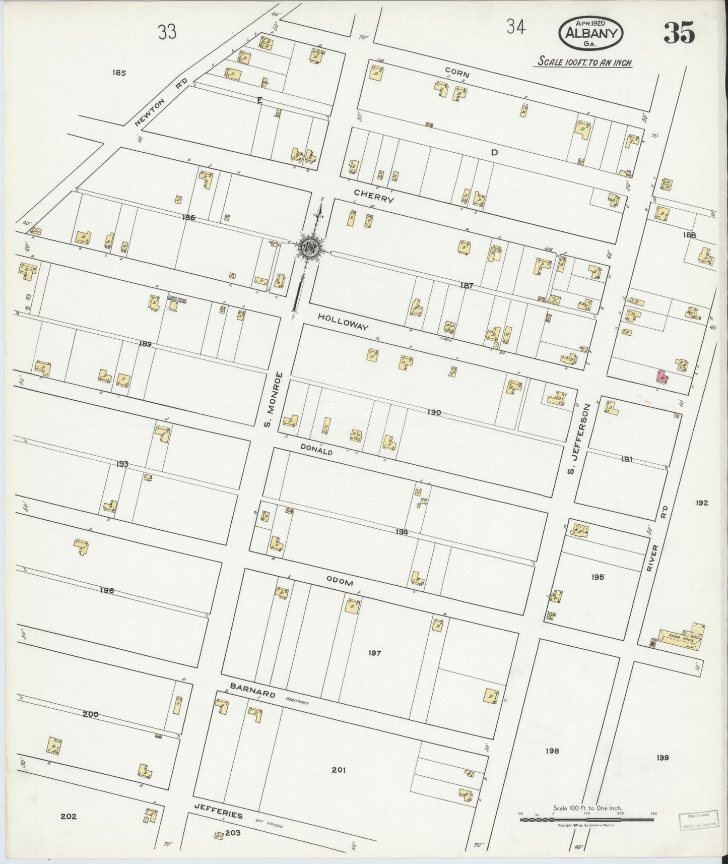 Sanborn Fire Insurance Map from Albany, Dougherty County, Georgia (1920), Sheet #0035 - Complete Map Set gallery image, historic Sanborn map, vintage wall art, Georgia Georgia