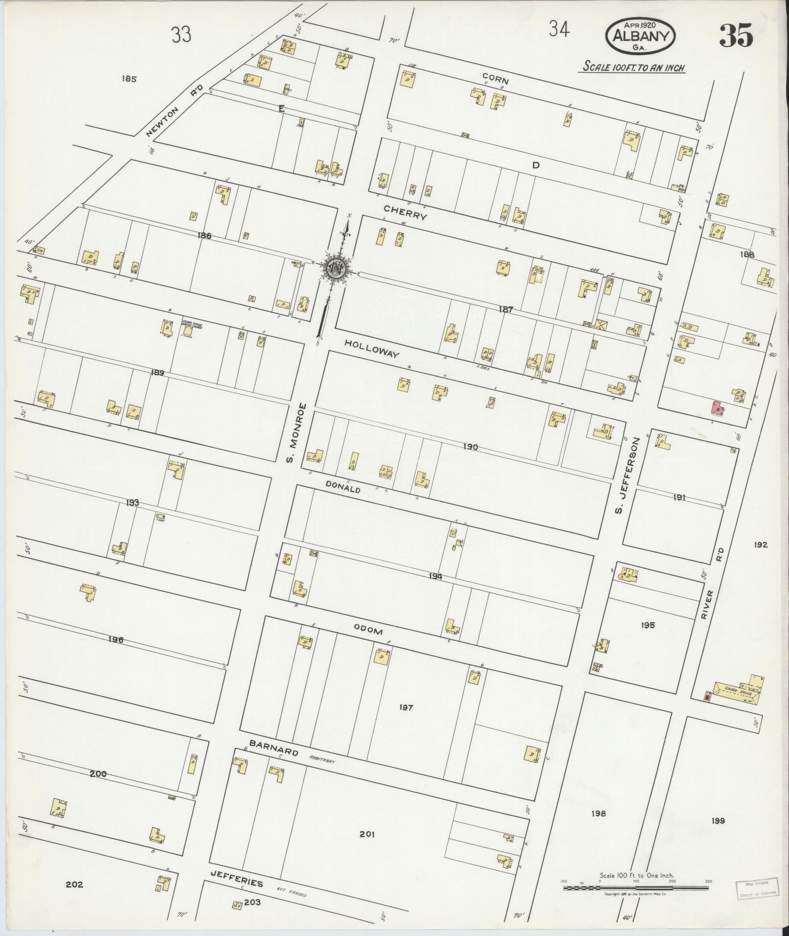 Sanborn Fire Insurance Map from Albany, Dougherty County, Georgia (1920), Sheet #0035 - Complete Map Set gallery image, historic Sanborn map, vintage wall art, Georgia Georgia
