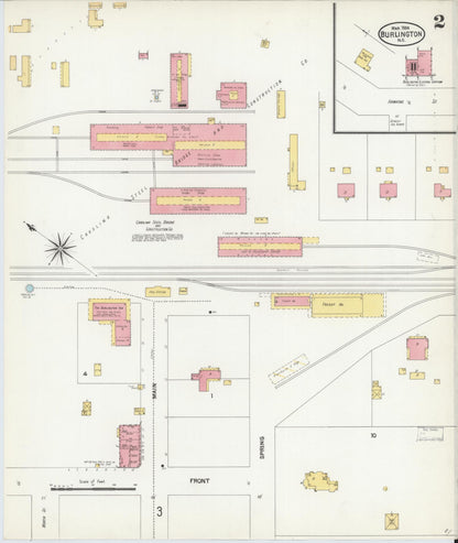 Sanborn Fire Insurance Map from Burlington, Alamance County, North Carolina (1904), Sheet #0002 - Historic Sanborn Fire Insurance Map Print, vintage old map wall art, antique decor, genealogy gift, North Carolina North Carolina map