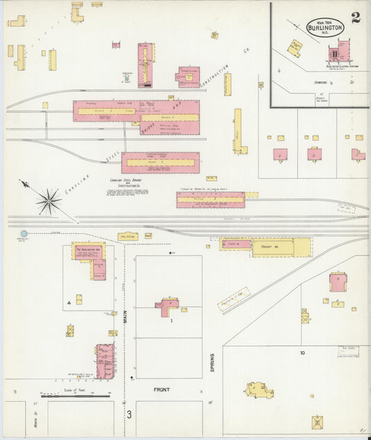 Sanborn Fire Insurance Map from Burlington, Alamance County, North Carolina (1904), Sheet #0002 - Historic Sanborn Fire Insurance Map Print, vintage old map wall art, antique decor, genealogy gift, North Carolina North Carolina map