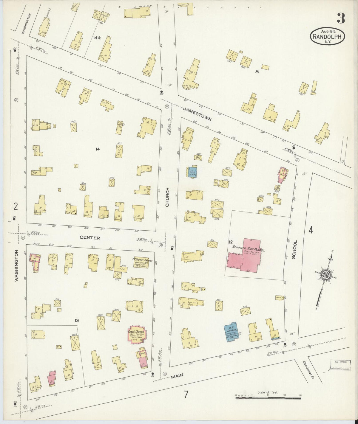 Sanborn Fire Insurance Map from Randolph, Cattaraugus County, New York (1913), Sheet #0003 - Complete Map Set gallery image, historic Sanborn map, vintage wall art, New York New York