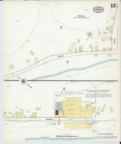Sanborn Fire Insurance Map from Pomeroy, Meigs County, Ohio (1916), Sheet #0013 - Historic Sanborn Fire Insurance Map Print, vintage old map wall art, antique decor, genealogy gift, Ohio Ohio map