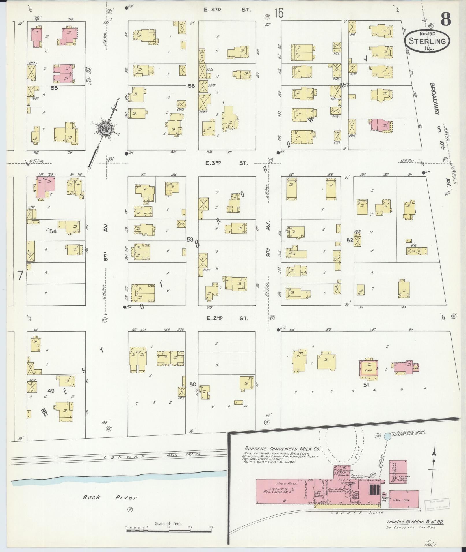 Sanborn Fire Insurance Map from Sterling, Whiteside County, Illinois (1910), Sheet #0008 - Complete Map Set gallery image, historic Sanborn map, vintage wall art, Illinois Illinois