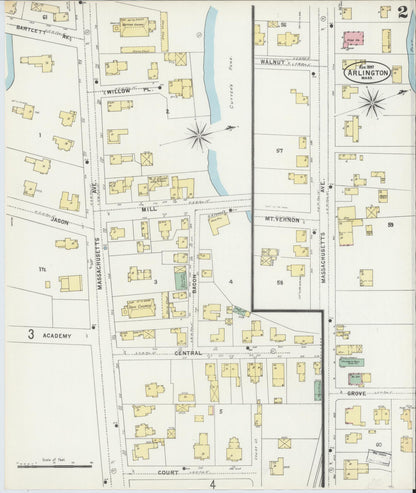 Sanborn Fire Insurance Map from Arlington, Middlesex County, Massachusetts (1897), Sheet #0002 - Historic Sanborn Fire Insurance Map Print, vintage old map wall art, antique decor, genealogy gift, Massachusetts Massachusetts map