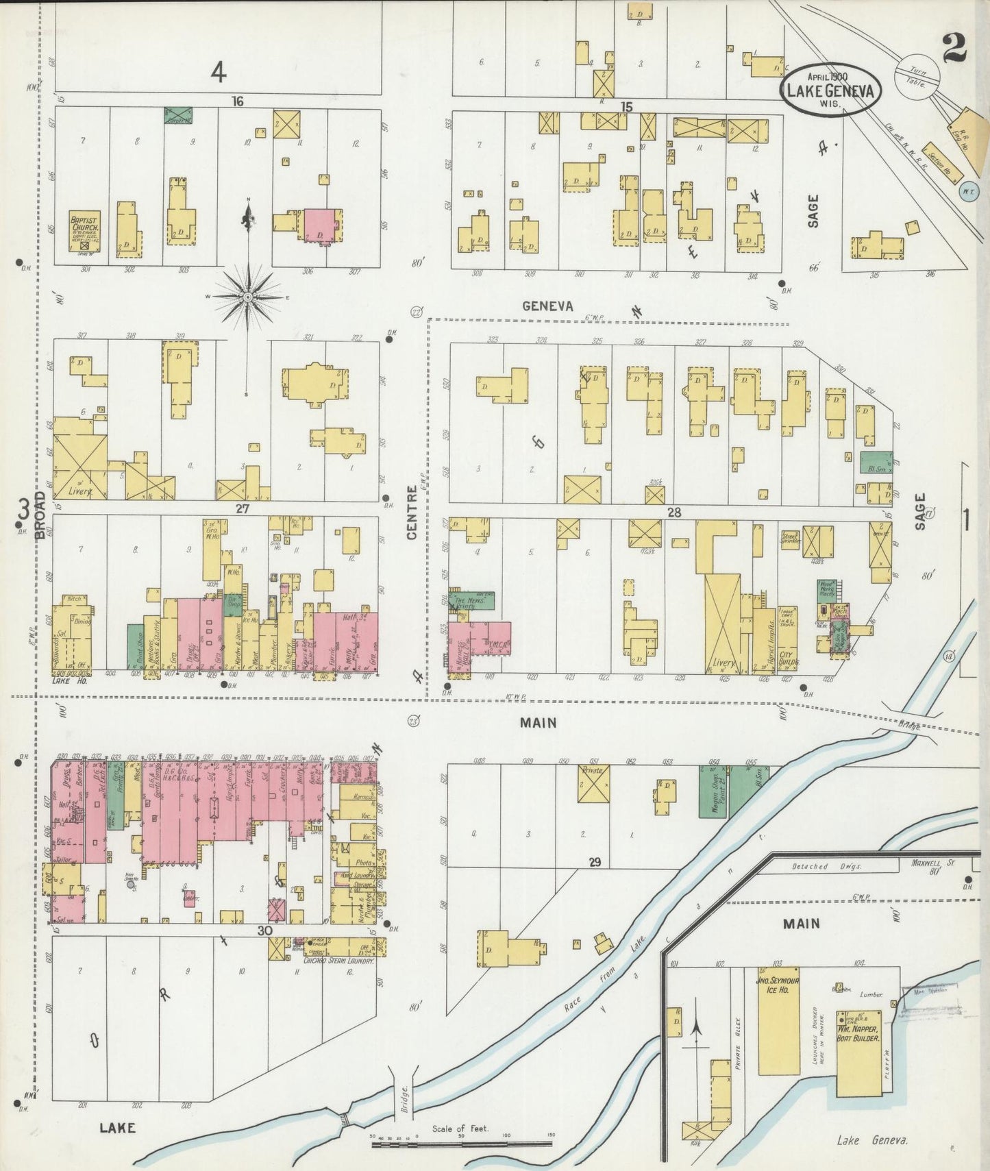 Sanborn Fire Insurance Map from Lake Geneva, Walworth County, Wisconsin (1900), Sheet #0002 - Historic Sanborn Fire Insurance Map Print, vintage old map wall art, antique decor, genealogy gift, Wisconsin Wisconsin map
