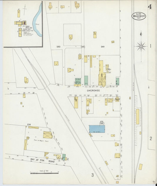 Sanborn Fire Insurance Map from Wagoner, Wagoner County, Oklahoma (1898), Sheet #0004 - Historic Sanborn Fire Insurance Map Print, vintage old map wall art, antique decor, genealogy gift, Oklahoma Oklahoma map