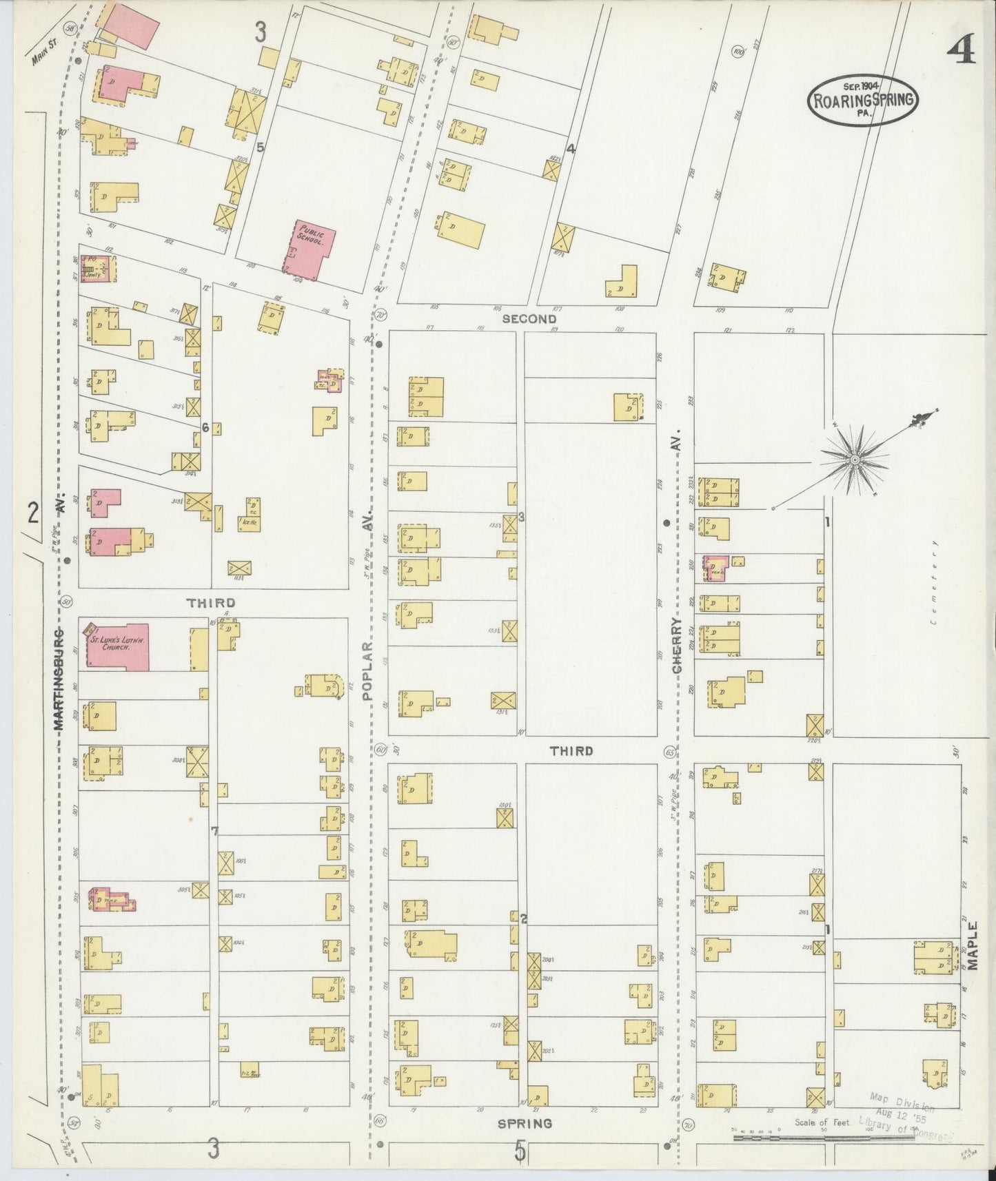 Sanborn Fire Insurance Map from Roaring Spring, Blair County, Pennsylvania (1904), Sheet #0004 - Complete Map Set gallery image, historic Sanborn map, vintage wall art, Pennsylvania Pennsylvania
