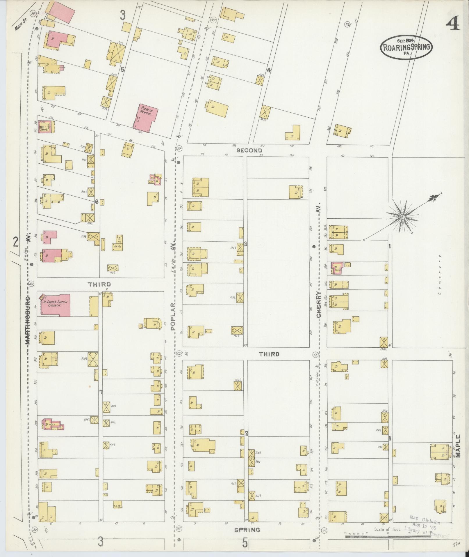 Sanborn Fire Insurance Map from Roaring Spring, Blair County, Pennsylvania (1904), Sheet #0004 - Complete Map Set gallery image, historic Sanborn map, vintage wall art, Pennsylvania Pennsylvania