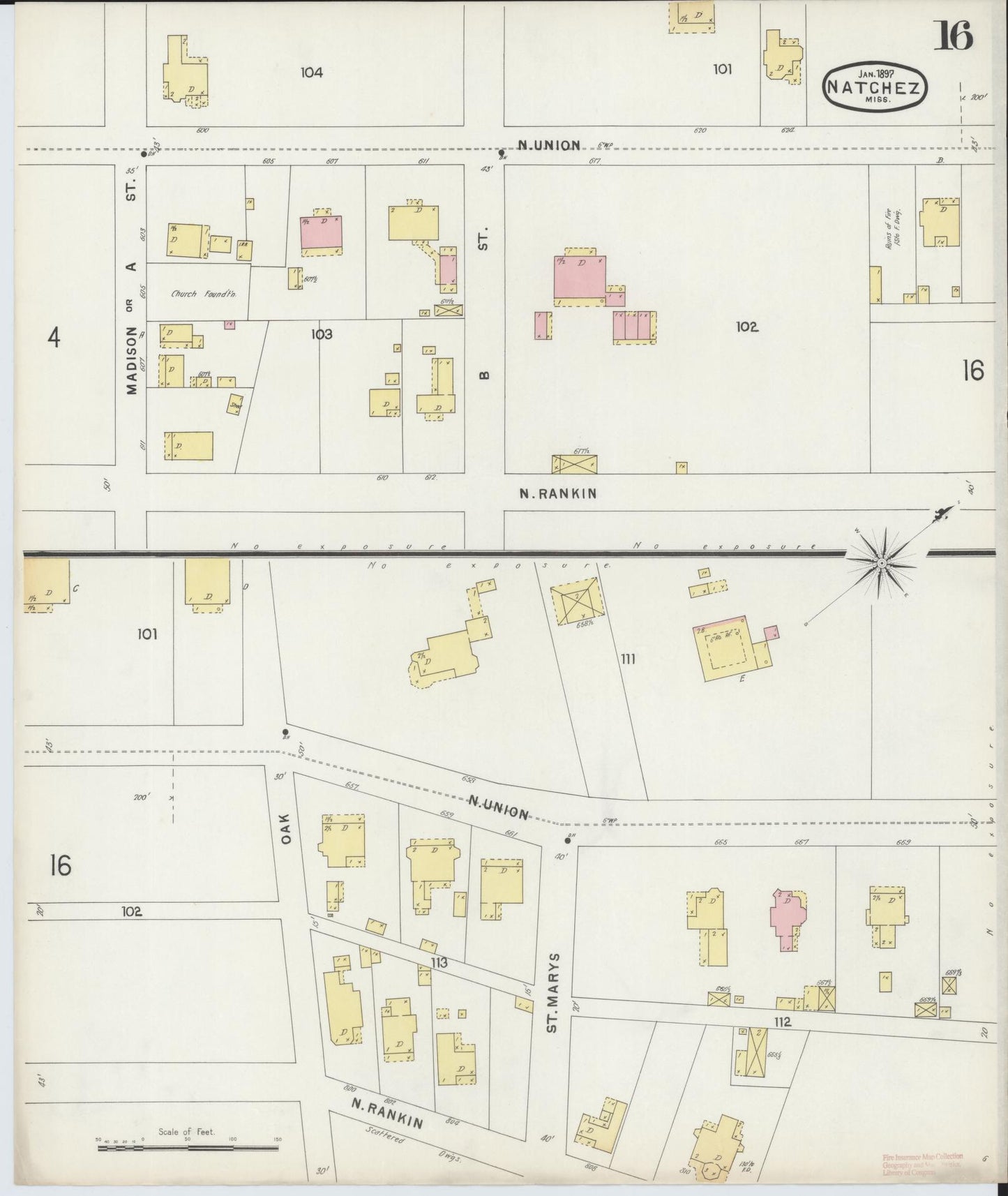 Sanborn Fire Insurance Map from Natchez, Adams County, Mississippi (1897), Sheet #0016 - Historic Sanborn Fire Insurance Map Print, vintage old map wall art, antique decor, genealogy gift, Mississippi Mississippi map