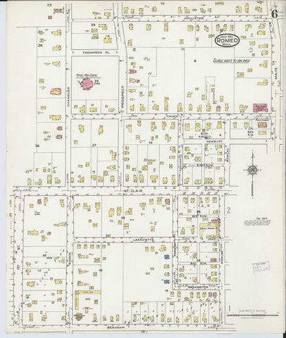 Sanborn Fire Insurance Map from Romeo, Macomb County, Michigan (1921), Sheet #0006 - Historic Sanborn Fire Insurance Map Print, vintage old map wall art, antique decor, genealogy gift, Michigan Michigan map
