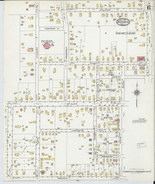 Sanborn Fire Insurance Map from Romeo, Macomb County, Michigan (1921), Sheet #0006 - Historic Sanborn Fire Insurance Map Print, vintage old map wall art, antique decor, genealogy gift, Michigan Michigan map